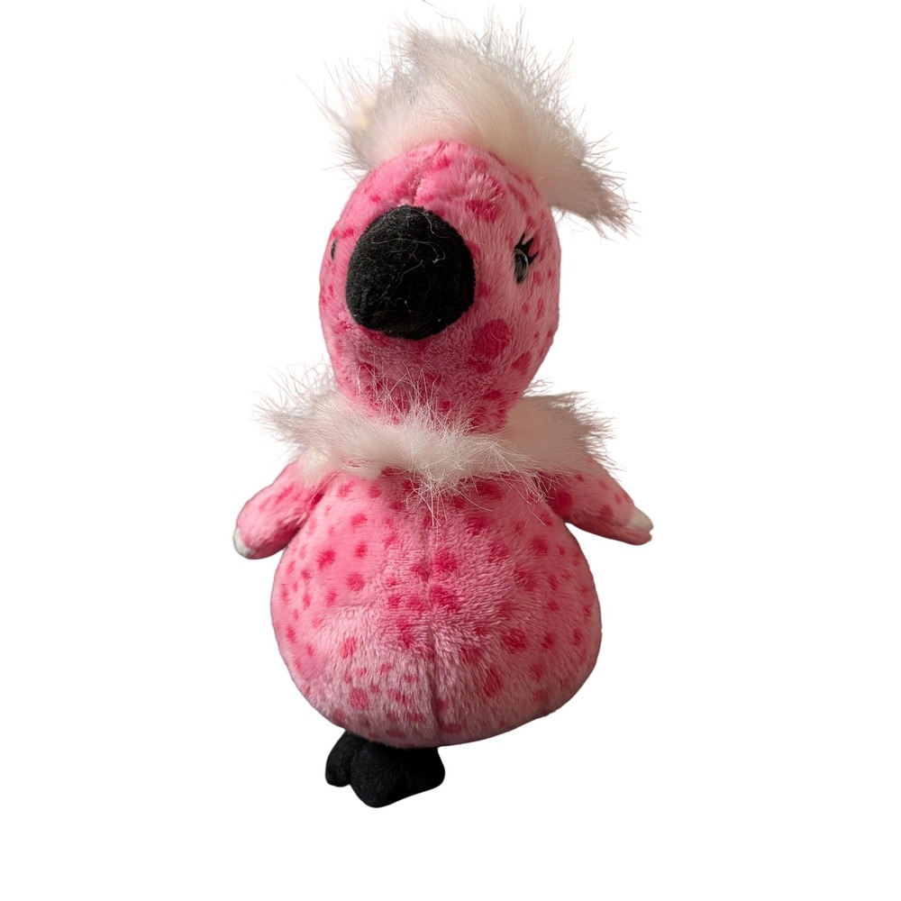 Ganz Webkinz Pink Polka Dot Vulture Plush Bird White Faux Fur Trim Stuffed Toy